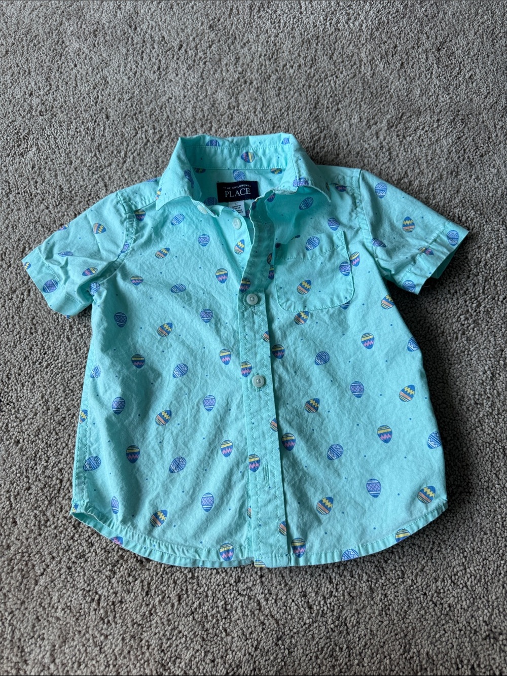 The Children's Place Light Aqua Short-Sleeve Button-Down Shirt with Egg Print